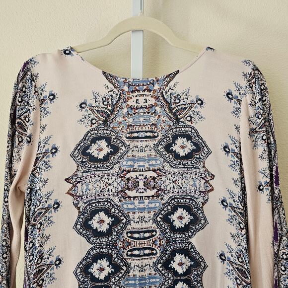 FREE PEOPLE Smooth Talker Antique Combo Back Cut Out Pullover Tunic Dress Sz XS - Picture 4 of 16